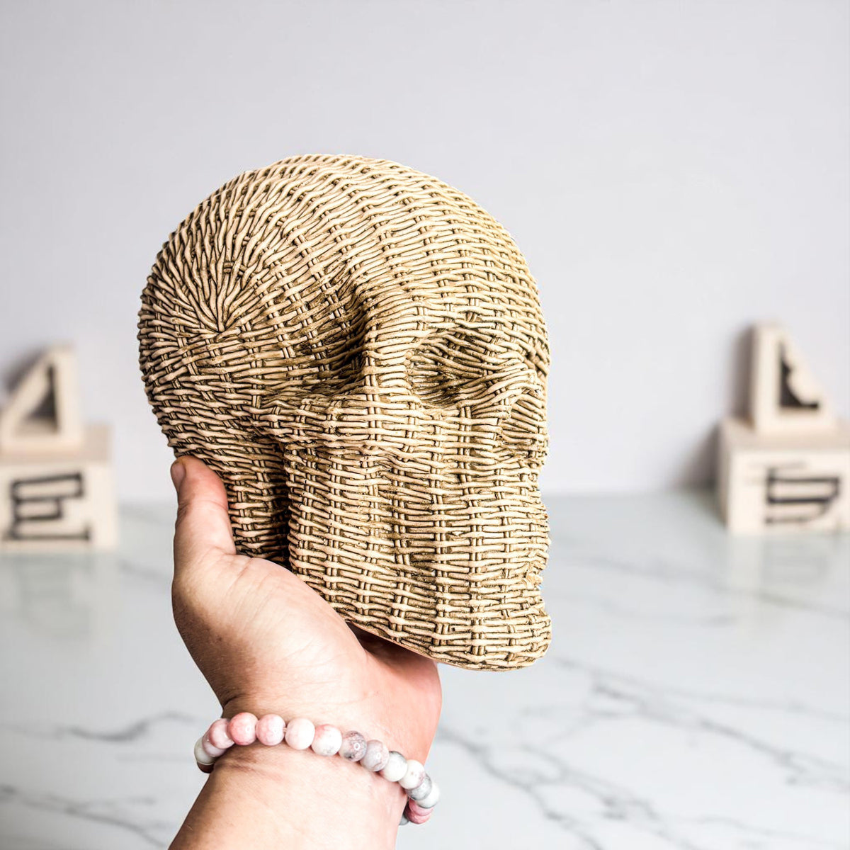 Woven Rattan-Style Skull Decor