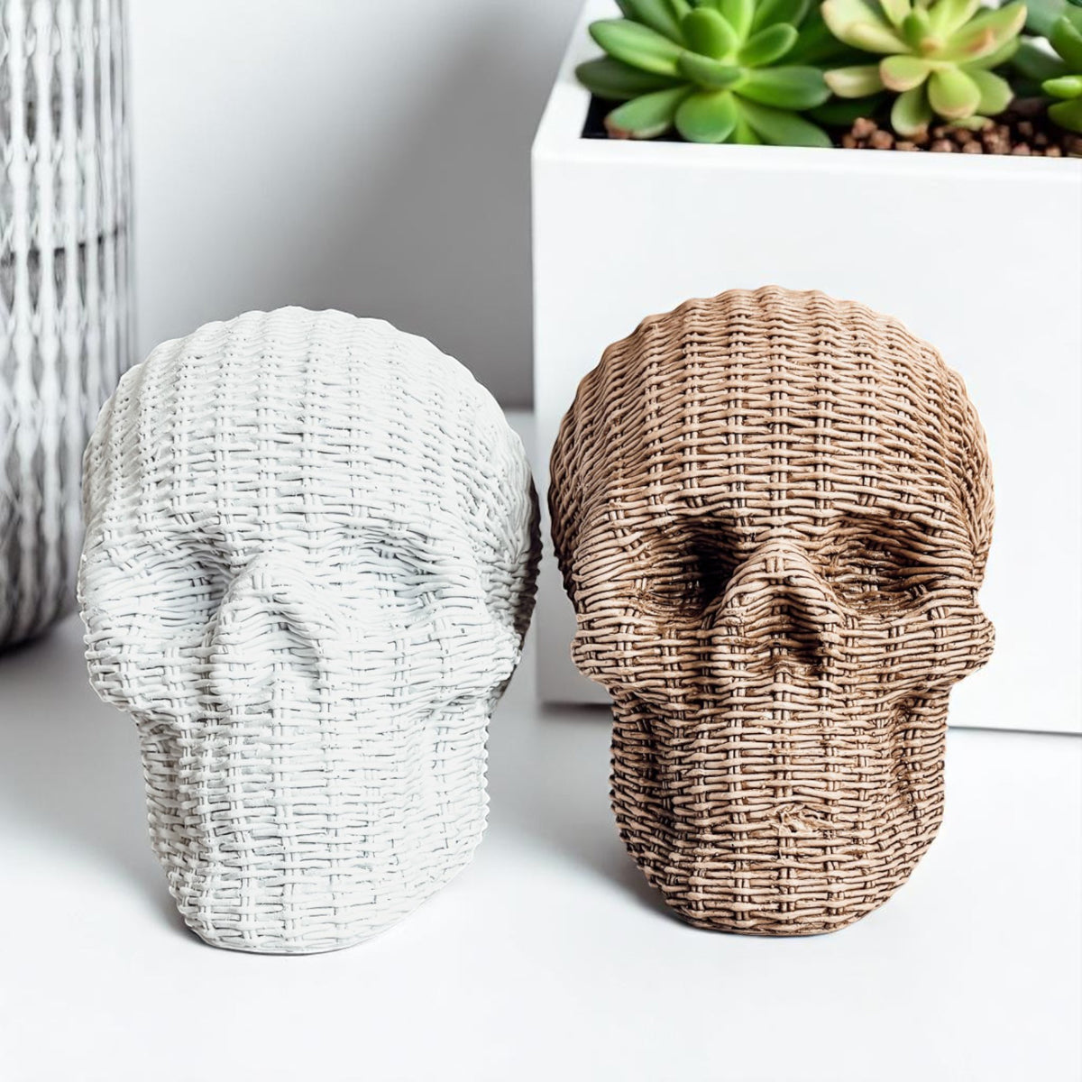 Woven Rattan-Style Skull Decor