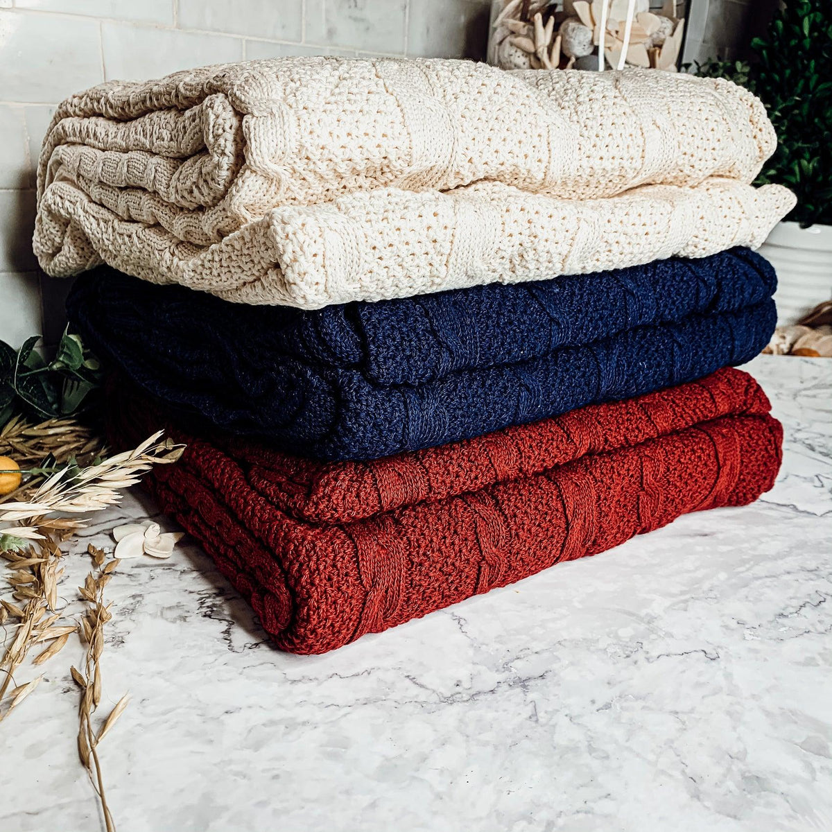 Classic Cable Knit Sweater Throw Blanket