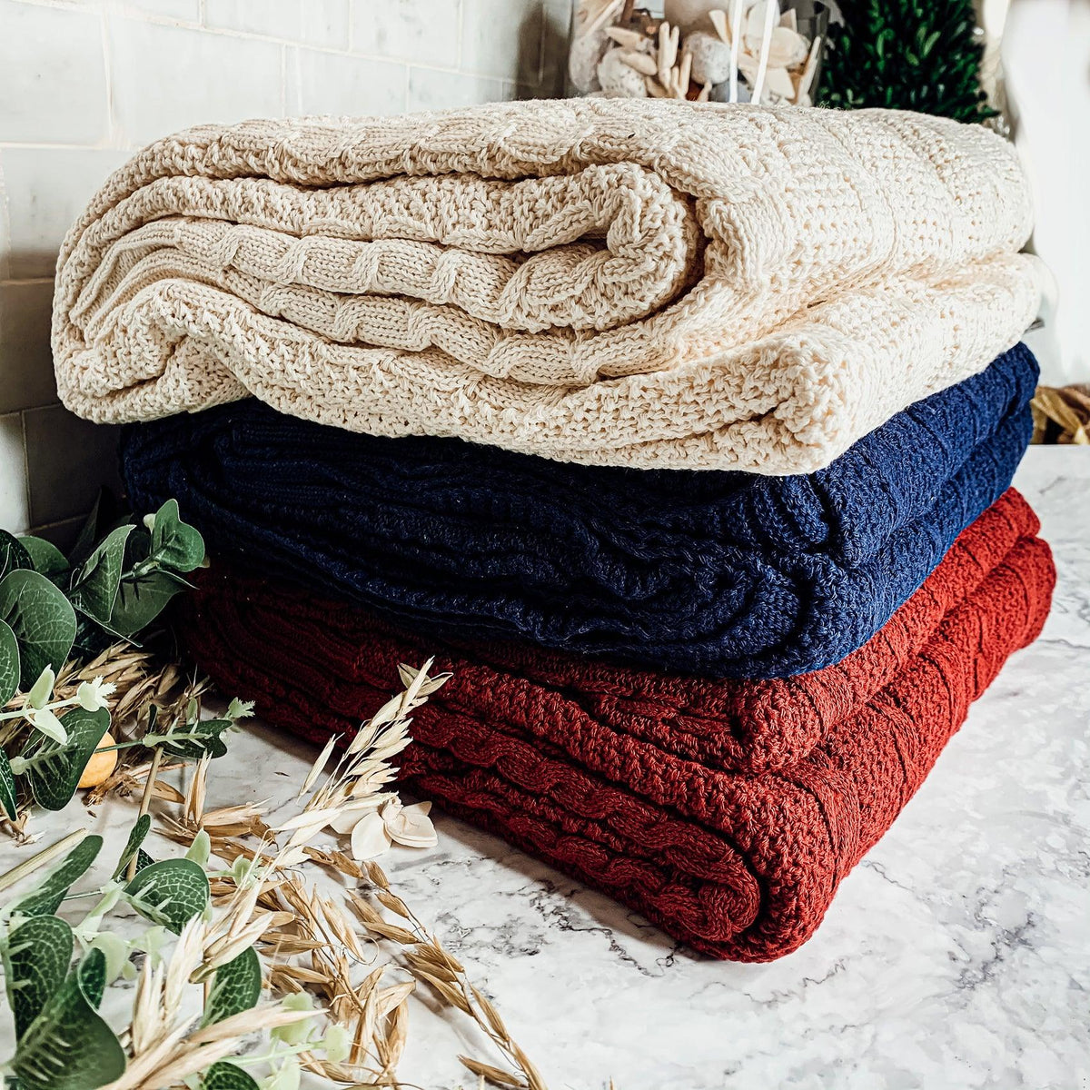 Classic Cable Knit Sweater Throw Blanket