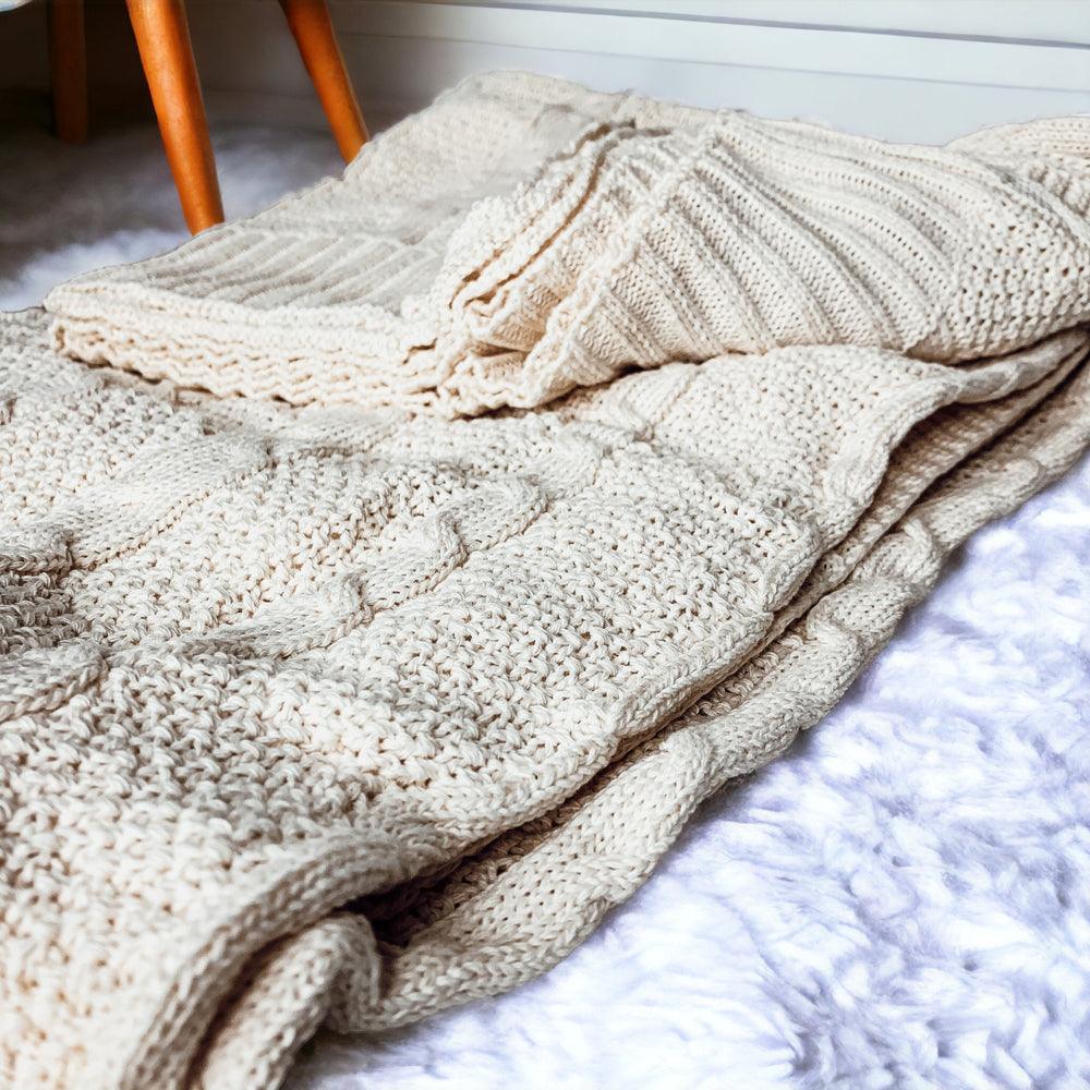 Classic Cable Knit Sweater Throw Blanket