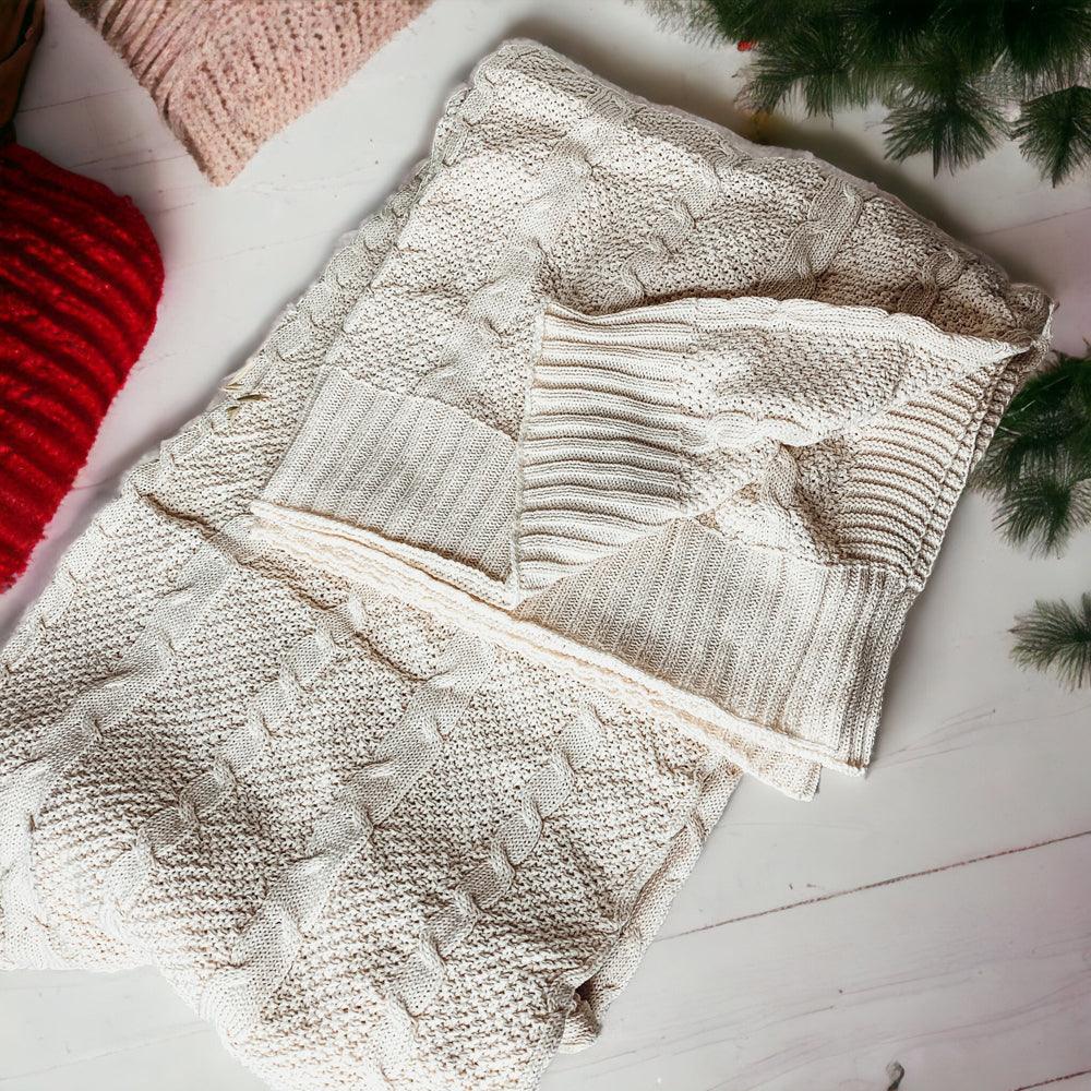 Classic Cable Knit Sweater Throw Blanket