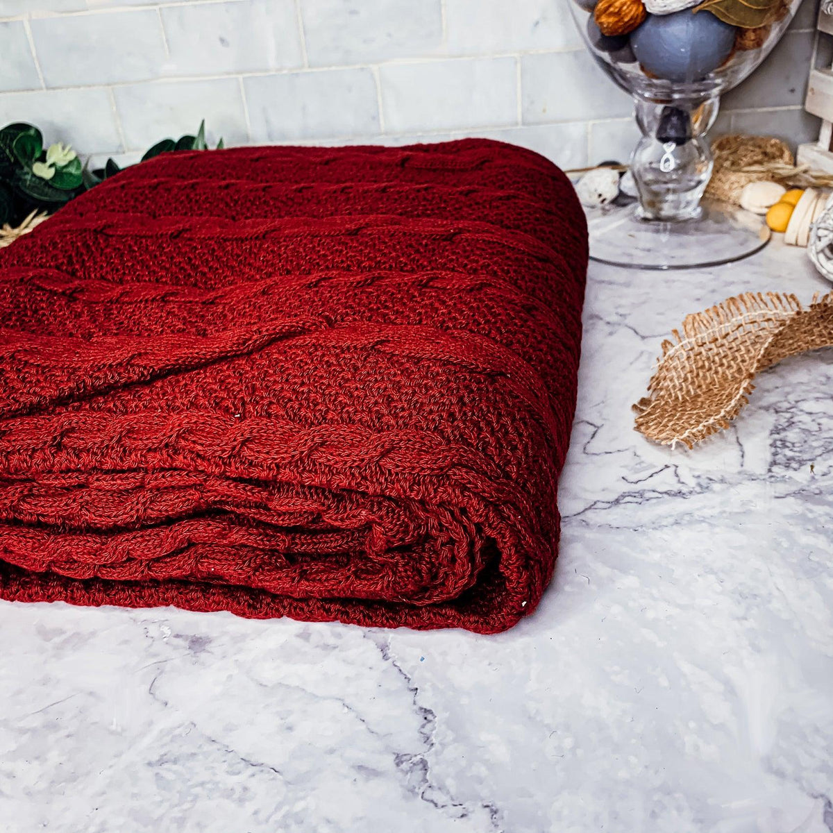 Classic Cable Knit Sweater Throw Blanket