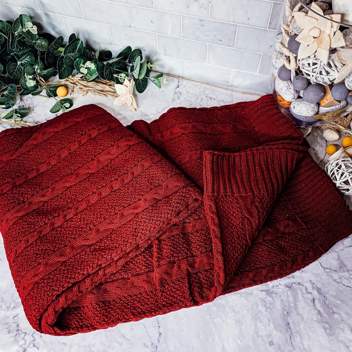 Classic Cable Knit Sweater Throw Blanket