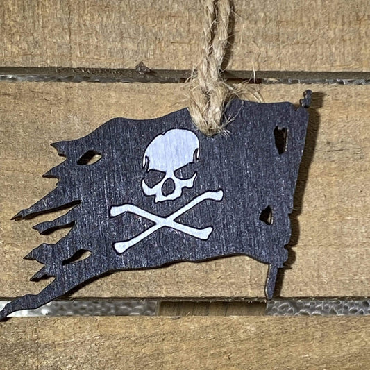 Jolly Roger Pirate Christmas Wooden Ornament | Skull Crossbones Holiday Decor