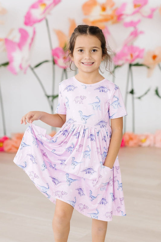 Jurassic Joy Short-Sleeve Pocket Twirl Dress