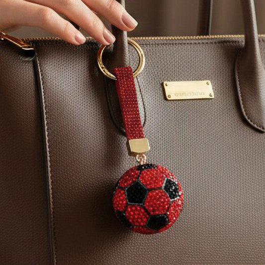 Bling Studded Soccer Ball Bag Charm Keychain