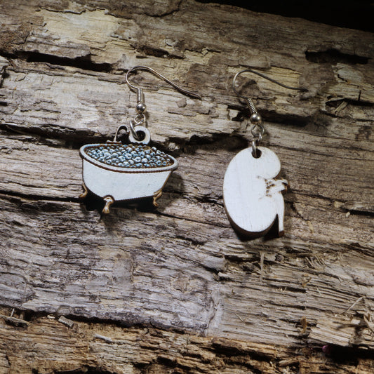 Kidney in Bathtub Wooden Dangle Earrings | Nephrology Medical Jewelry