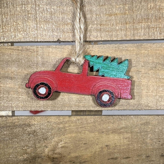 Little Red Truck Wooden Christmas Ornament | Vintage Holiday Decor