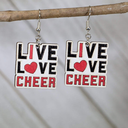 Live Love Cheer Wooden Earrings | Cheerleader Sports Jewelry