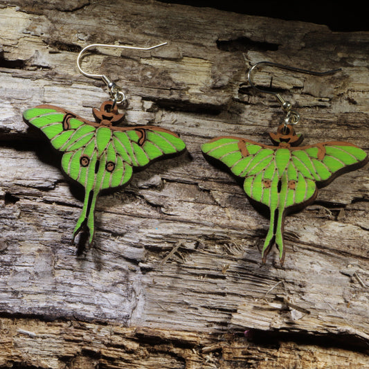 Luna Moth Wooden Dangle Earrings | Nature Insect Jewelry