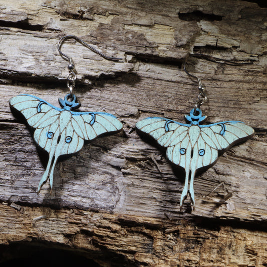 Luna Moth Wooden Dangle Earrings | Moth Nature Jewelry
