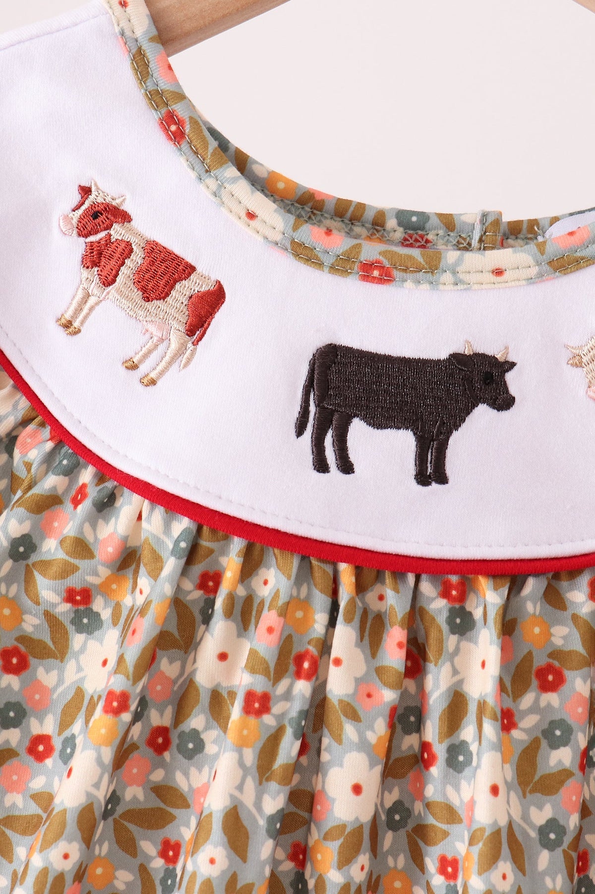 Little Farmgirl Floral Cow Embroidered Dress