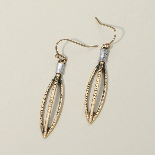 Boho Textured Metal Open Marquise Drop Earrings