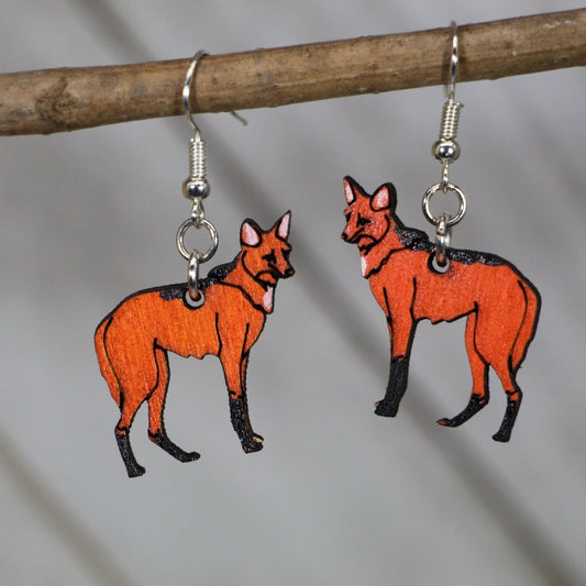Maned Wolf Wooden Earrings | Wildlife Animal Jewelry