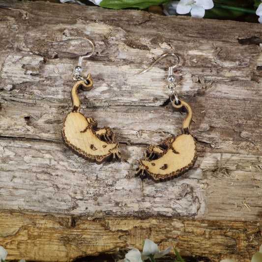 Opossum Wooden Earrings | Cute Woodland Animal Jewelry