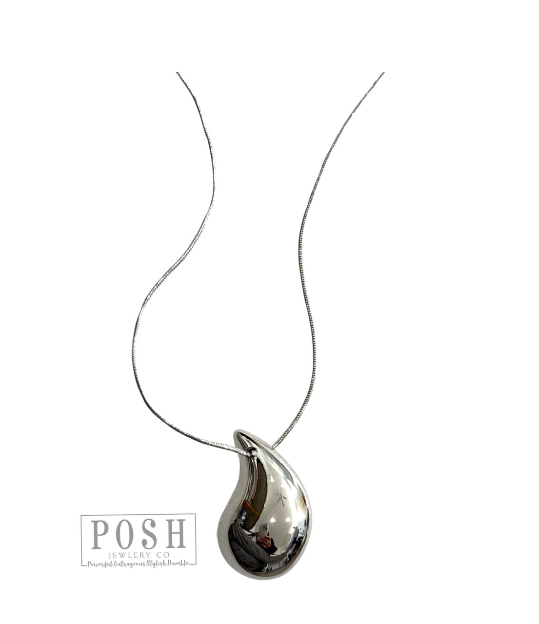 Raindrop pendant, fine chain necklace