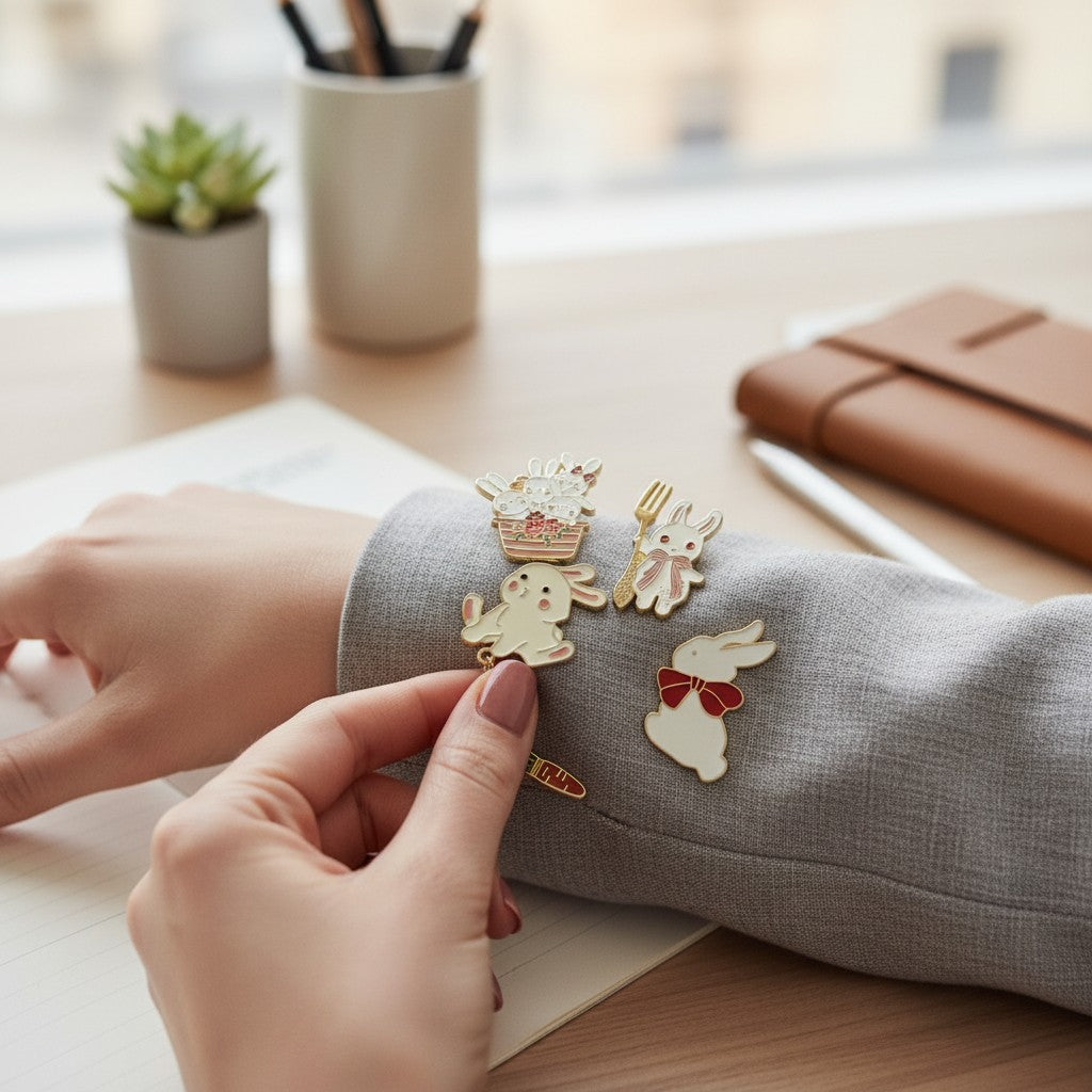 Cute Bunny Enamel Pin Set – Pack of 4 | Kawaii Rabbit Lapel Pins
