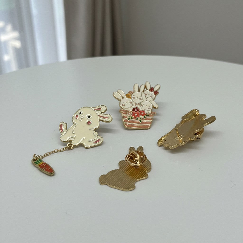 Cute Bunny Enamel Pin Set – Pack of 4 | Kawaii Rabbit Lapel Pins