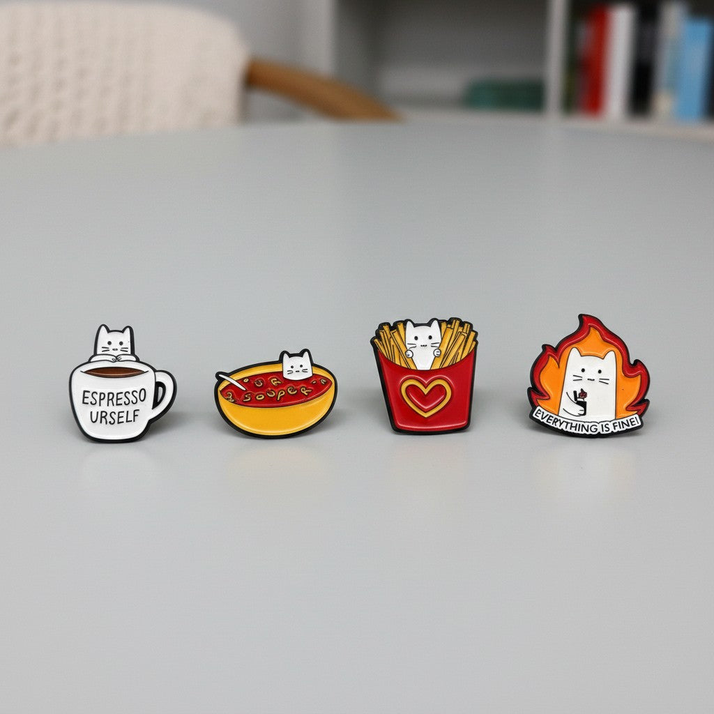 Funny Cat Enamel Pins – Set of 5 | Cute Kawaii Lapel Pin Pack