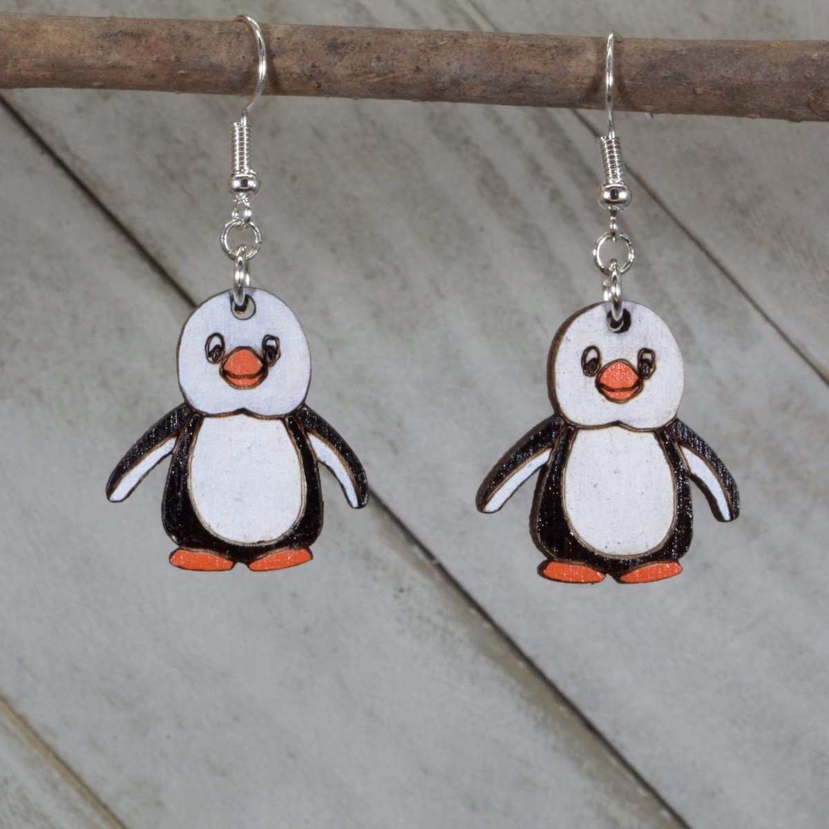 Penguin Wooden Dangle Earrings | Cute Animal Jewelry