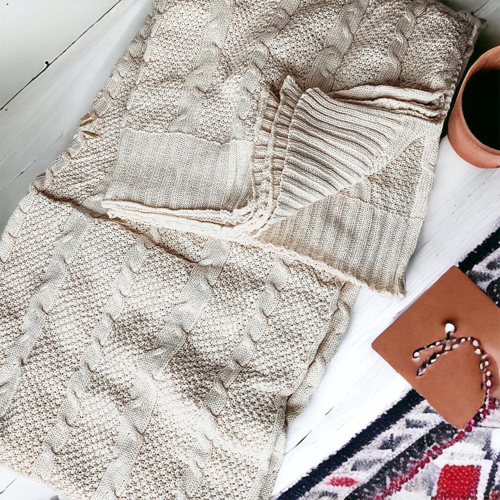 Classic Cable Knit Sweater Throw Blanket