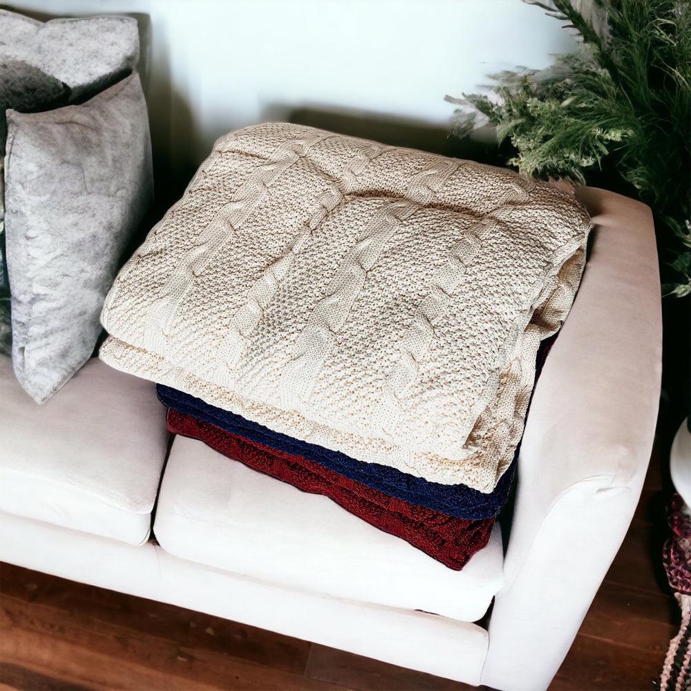 Classic Cable Knit Sweater Throw Blanket