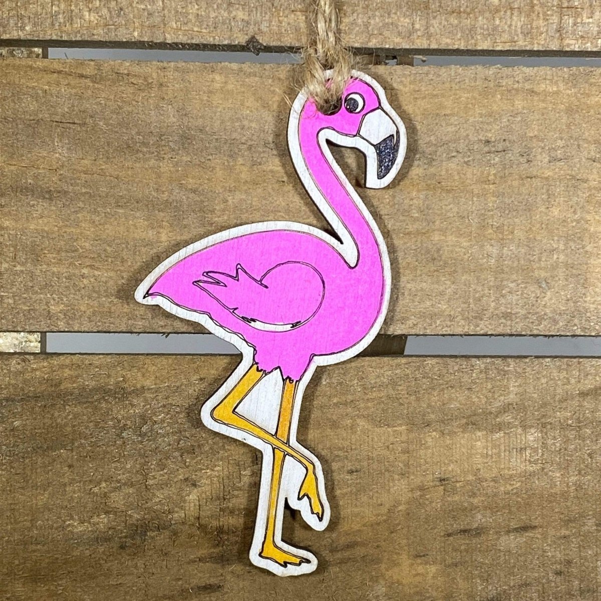 Pink Flamingo Wooden Christmas Ornament | Tropical Holiday Decor