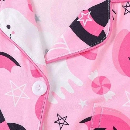 Halloween Ghost & Pumpkin Women's Pajama Set — Short Sleeve Top & Shorts