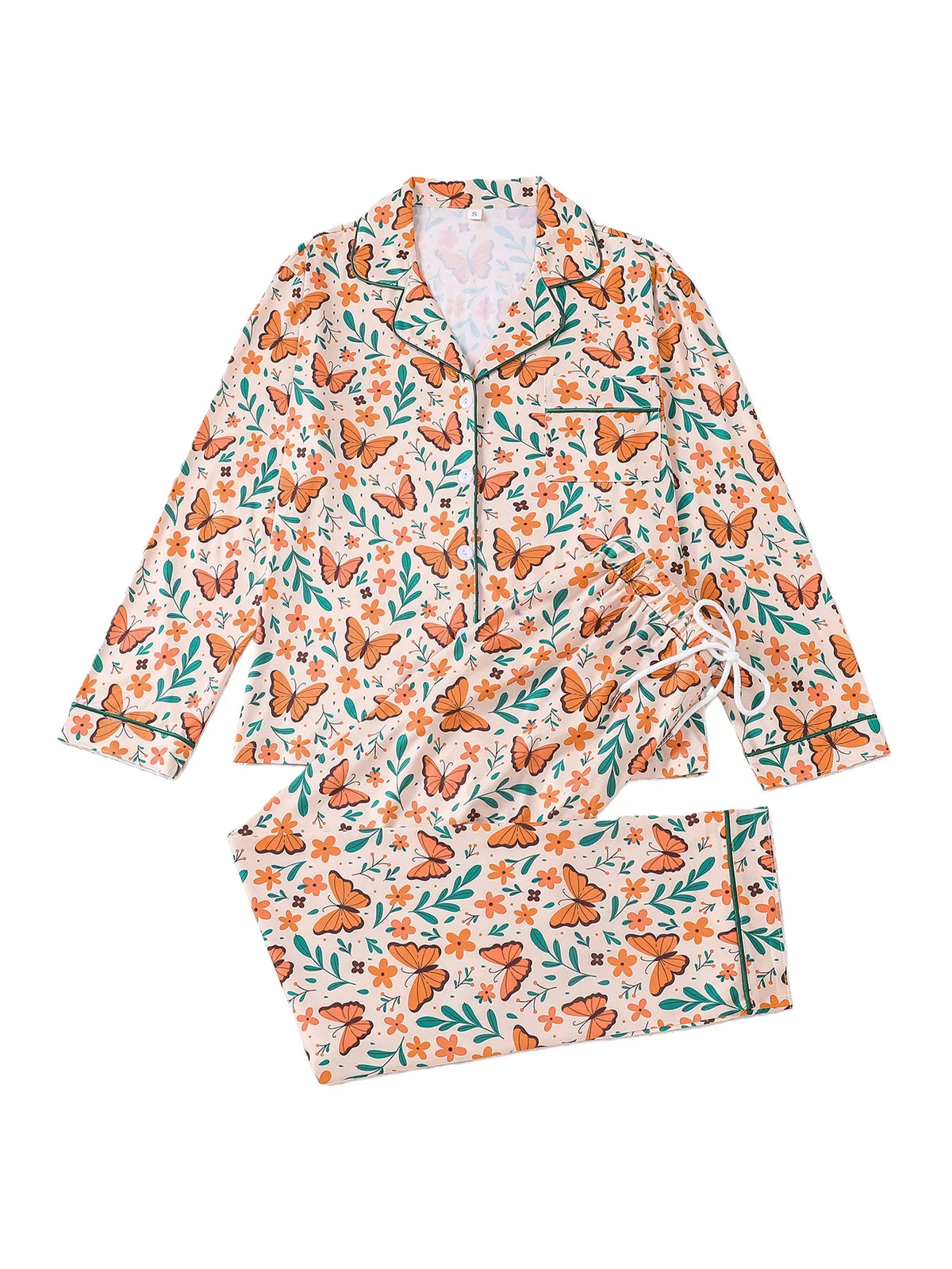 Monarch Butterfly & Floral Women's Pajama Set — Long Sleeve Top & Pants