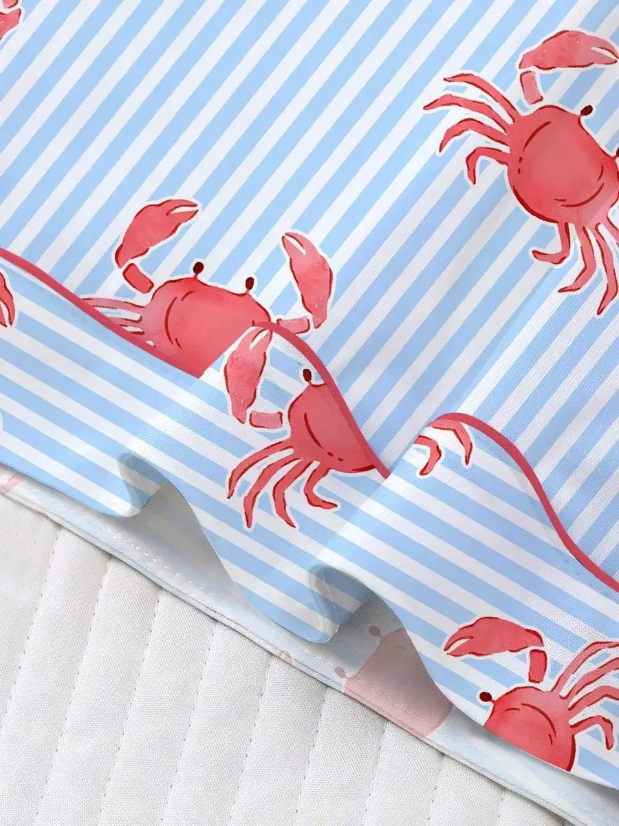 Crab Print Women's Pajama Set — Short Sleeve Top & Loose Shorts Loungewear
