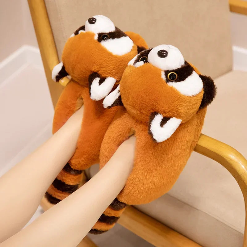 3D Red Panda & Fox Plush Slippers