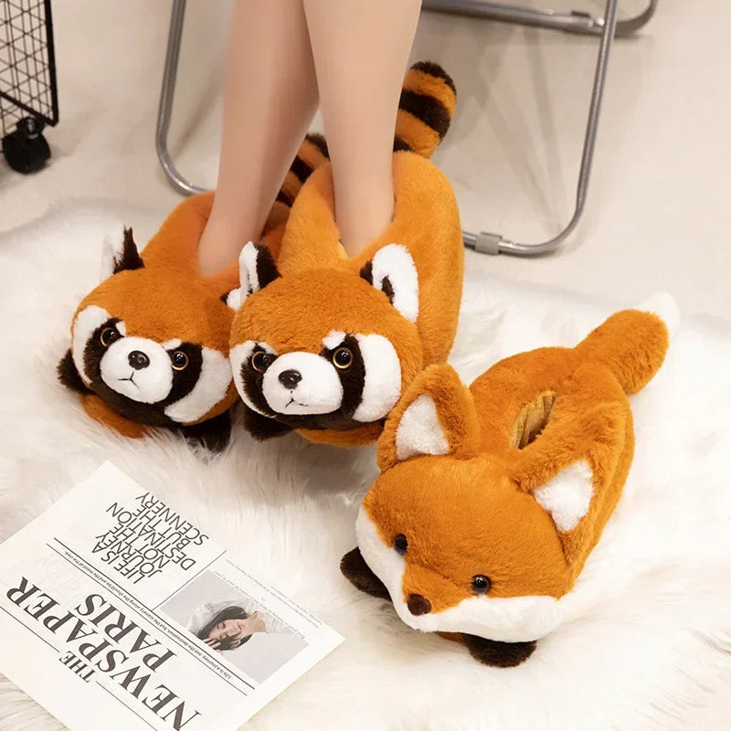 3D Red Panda & Fox Plush Slippers