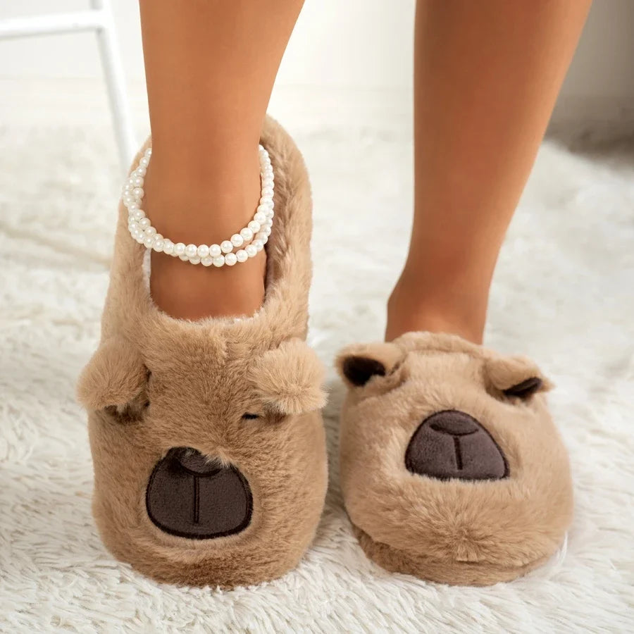 3D Capybara Plush Women's Slippers — Cozy Soft Indoor House Shoes