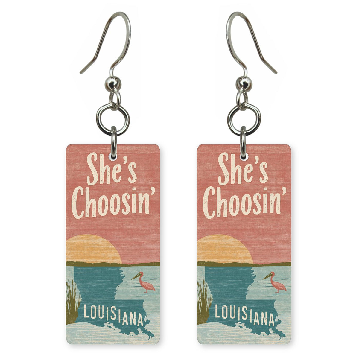 She's Choosing Louisiana Earrings | Sunset Pelican | SC18G