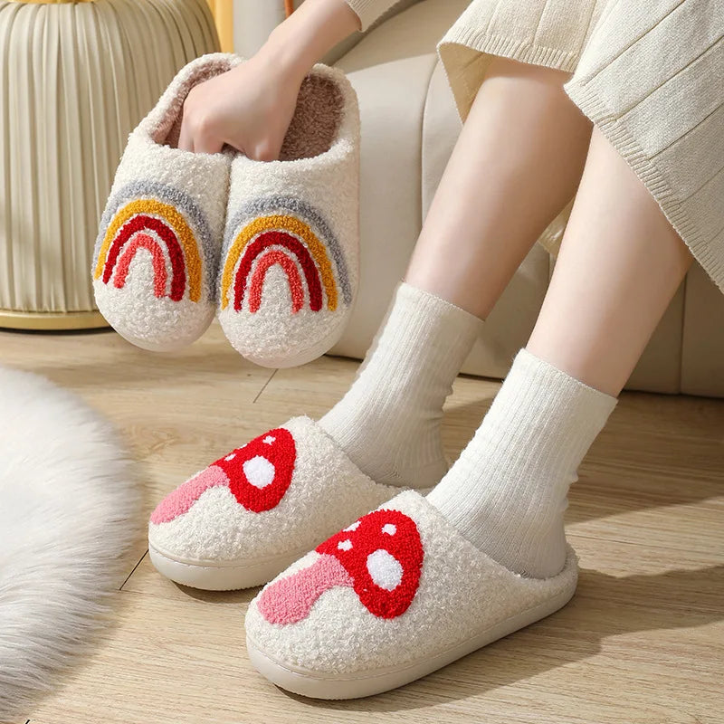 Rainbow & Mushroom Plush Slippers