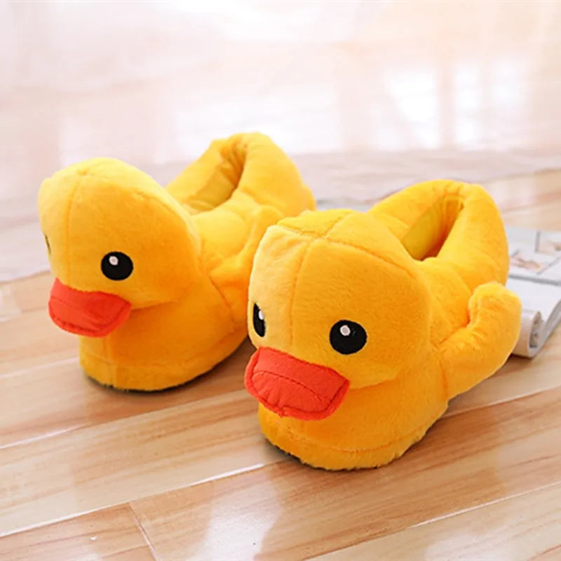 3D Yellow Duck Plush Slippers — Cozy Fuzzy Indoor House Shoes
