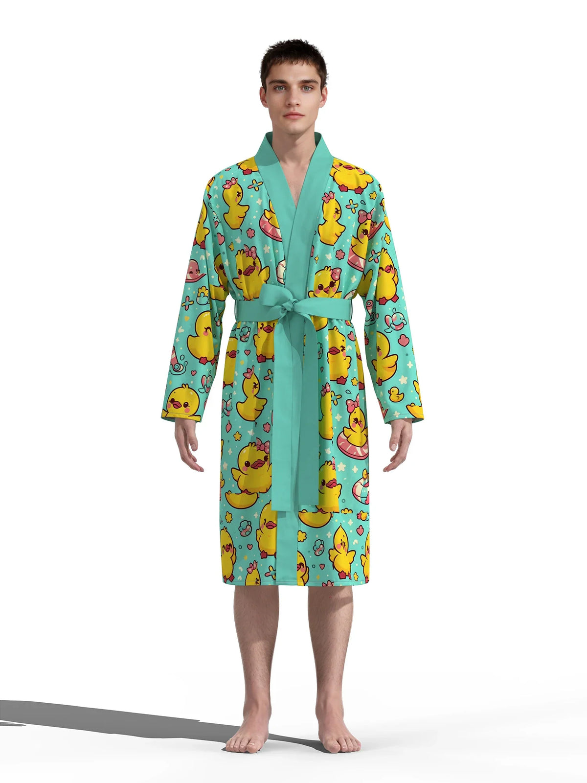 Swimming Duck 3D Print Bathrobe — Quick-Dry Casual Lounge Robe