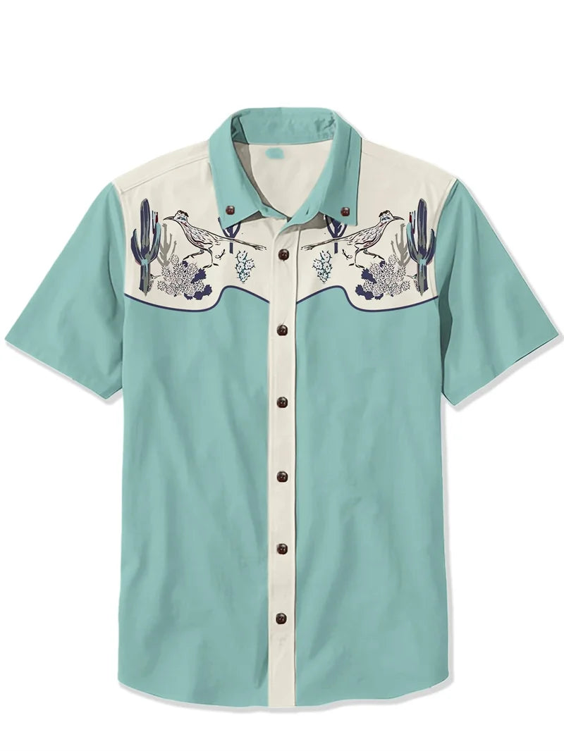 Alien Space Cat Men's Shirt — Retro Camp Collar Button-Down