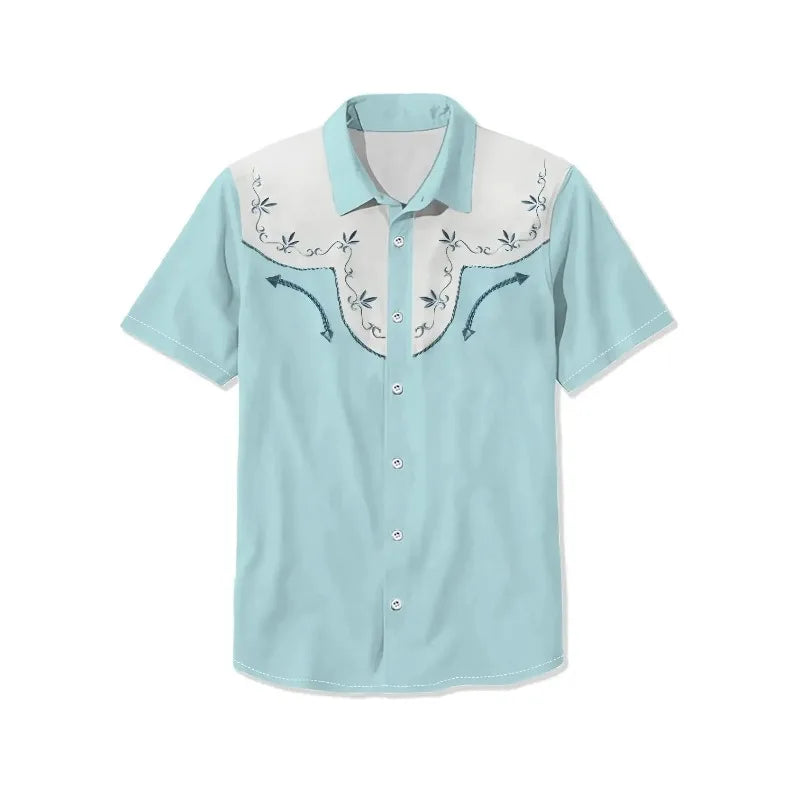 Retro Western Cactus Print Men's Shirt — Camp Collar Button-Down