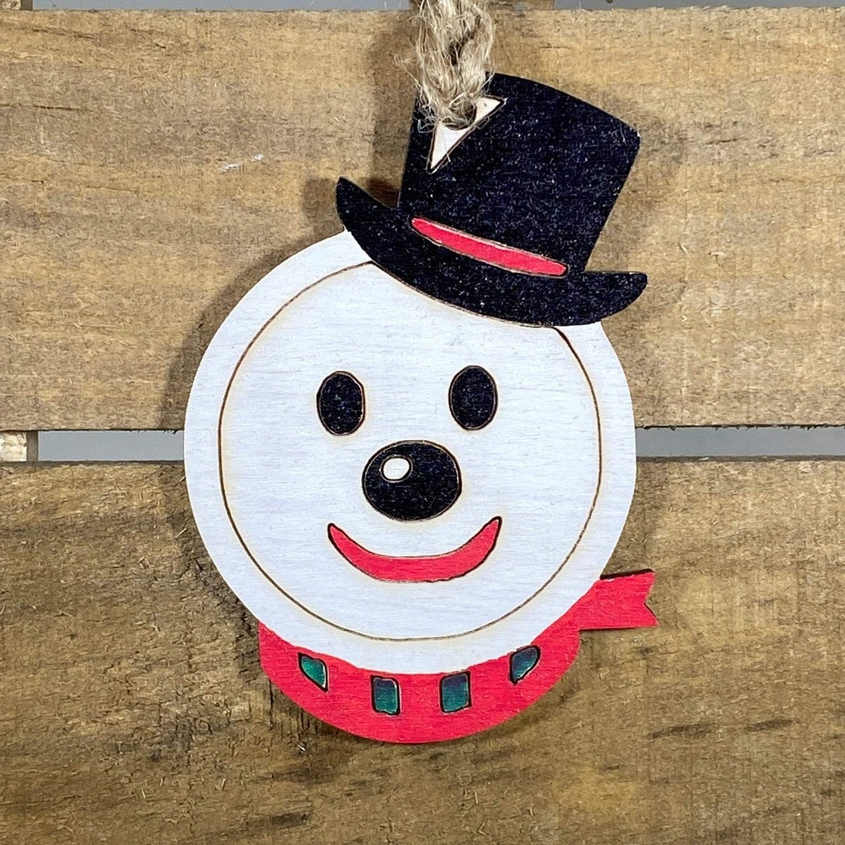Snowman Head Wooden Christmas Ornament | Cute Winter Holiday Decor
