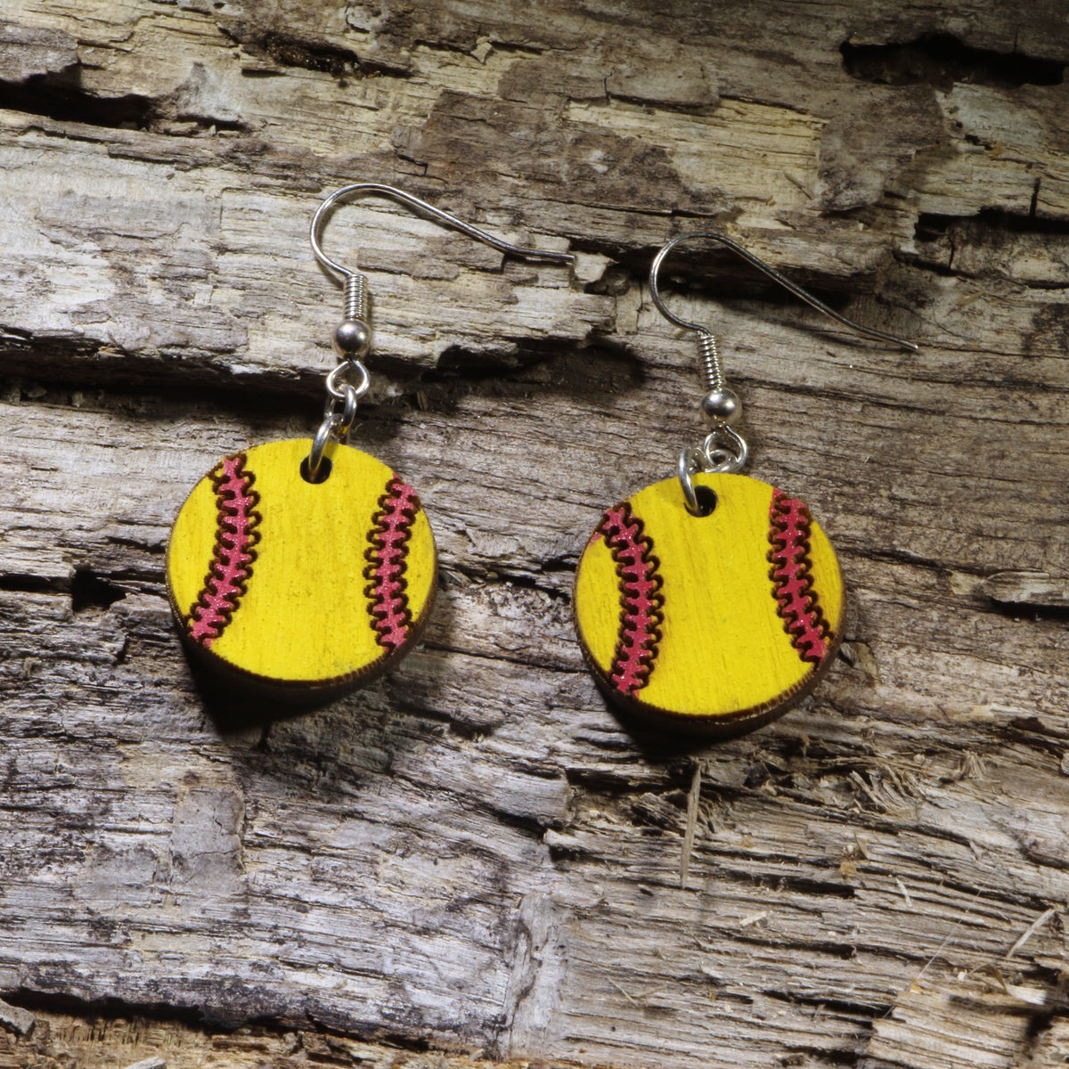 Softball Wooden Dangle Earrings | Sports Jewelry