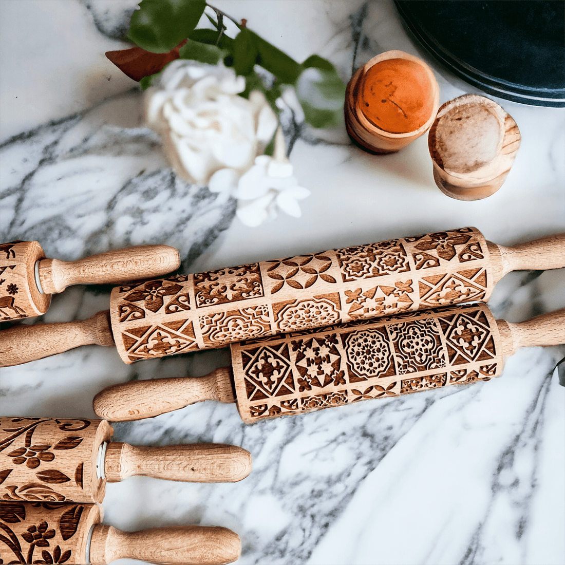 Decorative Embossed Wooden Rolling Pins for Baking