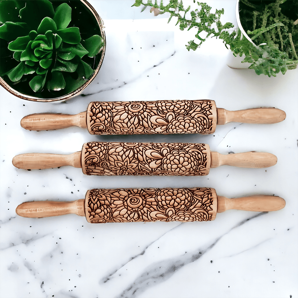 Decorative Embossed Wooden Rolling Pins for Baking