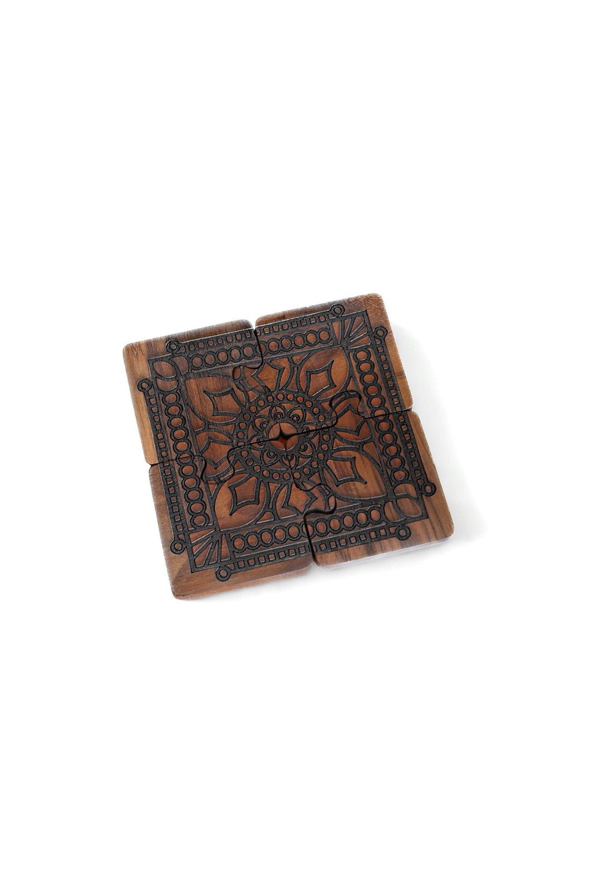 Interlocking Walnut Wood Puzzle Piece Coaster Set Trivet Combo
