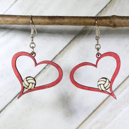 Volleyball Heart Wooden Earrings | Volleyball Mom Sports Jewelry