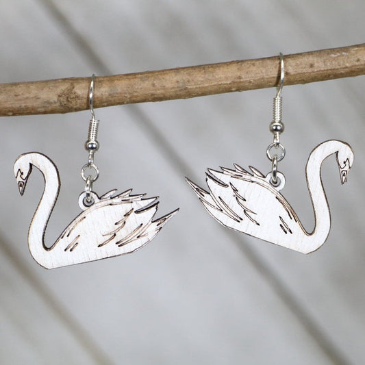 White Swan Wooden Earrings | Elegant Bird Nature Jewelry