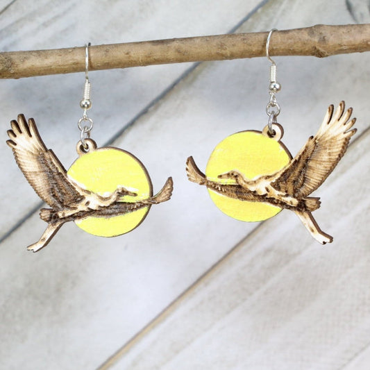 Whooping Crane Wooden Earrings | Bird Lover Wildlife Jewelry