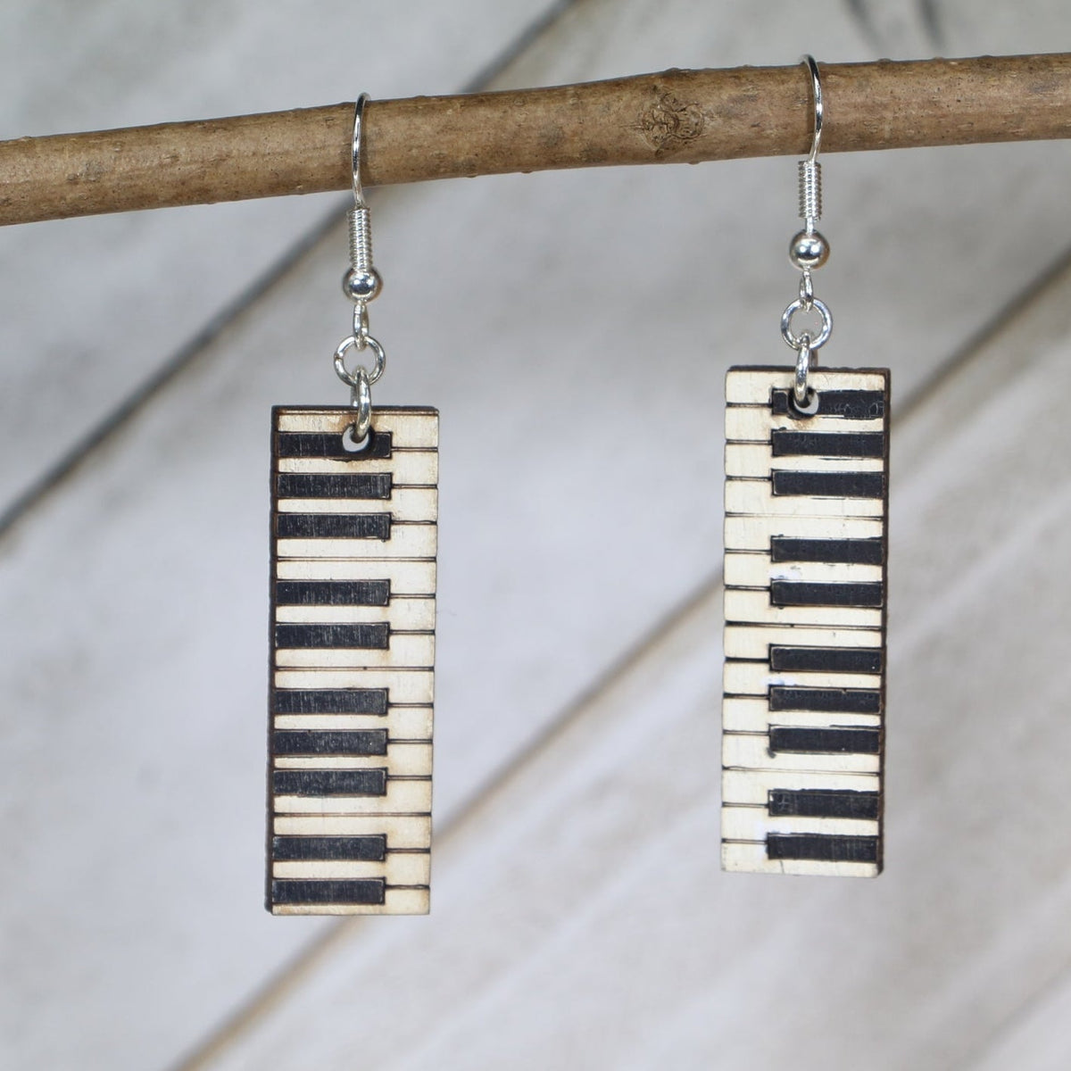 Wide Piano Key Wooden Dangle Earrings | Music Instrument Jewelry