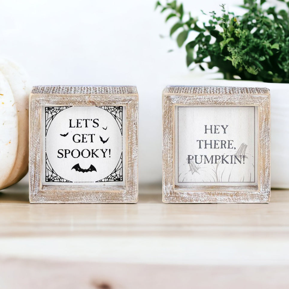 Double-Sided Fall & Halloween Wooden Sign | Pumpkin & Spooky